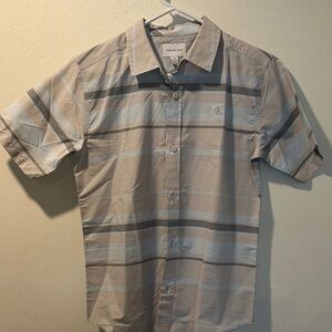 Boys Calvin Klein Grey and Blue Striped Shirt